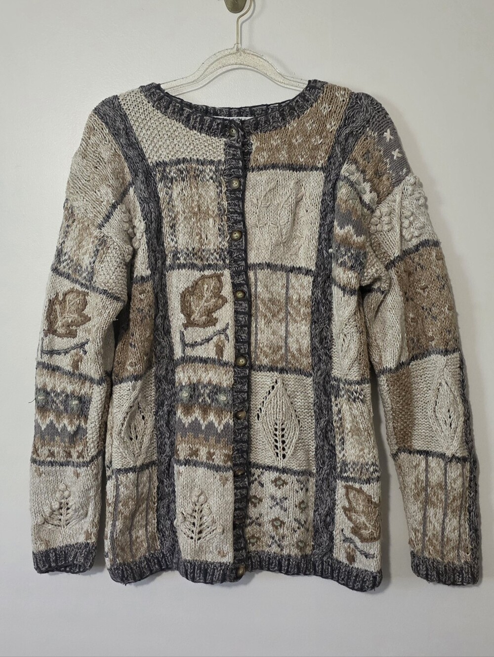 Northern Isles Hand-knit Patchwork Cardigan Autumncore Fall Earth Tones Small